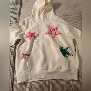 Women Aelfric Eden Cream Hoodie with Pink and Green Star Design